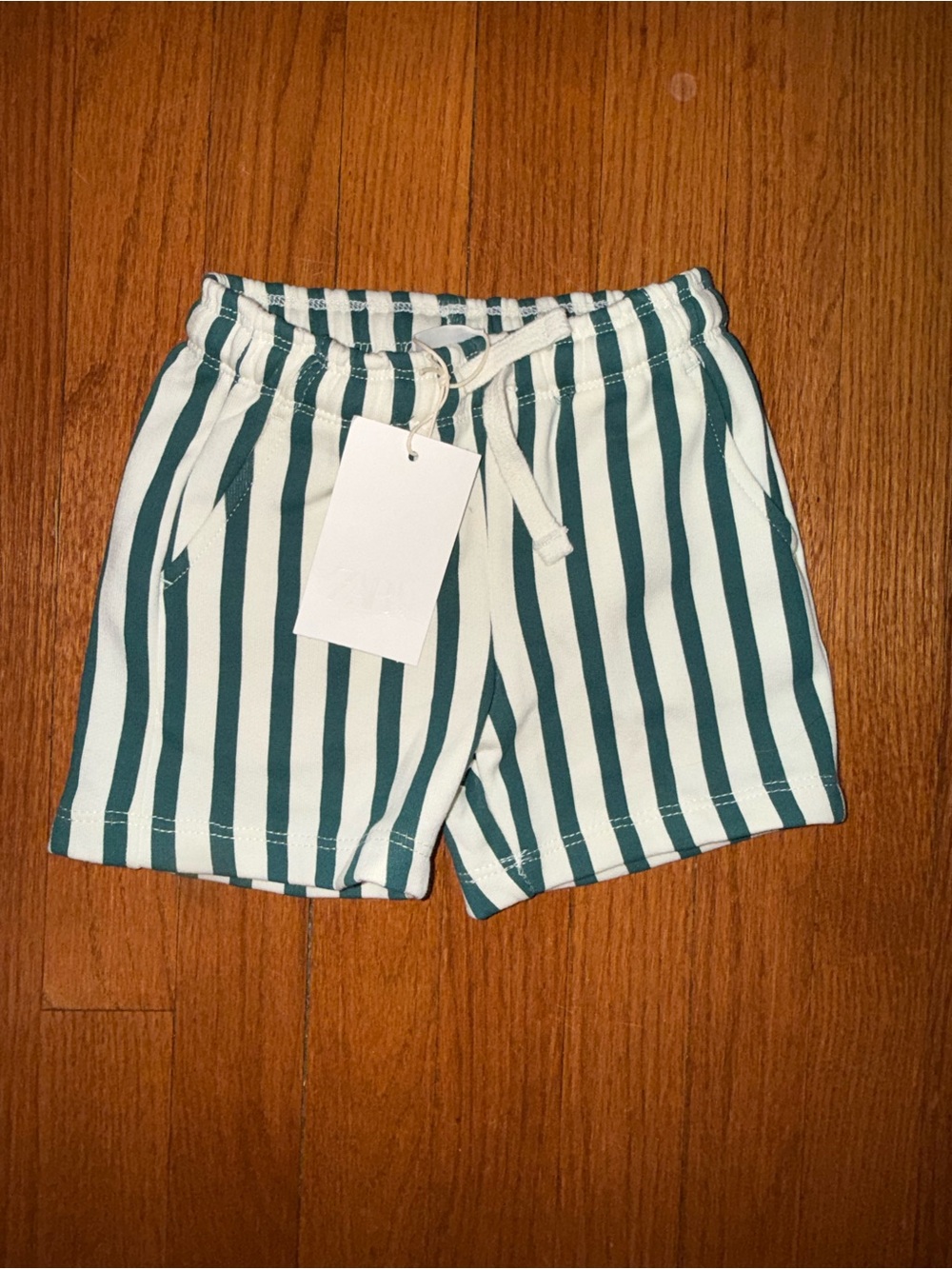 Zara Green and White Vertical Stripe Kids Shorts